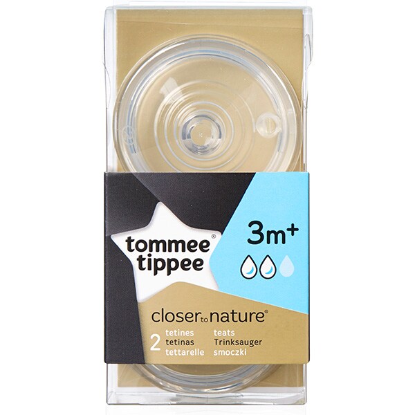 Set tetine TOMMEE TIPPEE, flux mediu, 3 luni+, 2 buc, transparent