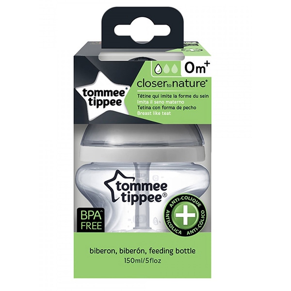 Biberon cu sistem de ventilatie TOMMEE TIPPEE Advanced, flux lent, 0 luni +, 150 ml, transparent