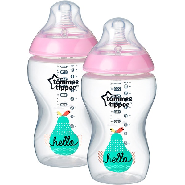 Set biberoane TOMMEE TIPPEE: 2 biberoane 340 ml, flux mediu, 3 luni +, roz - transparent 