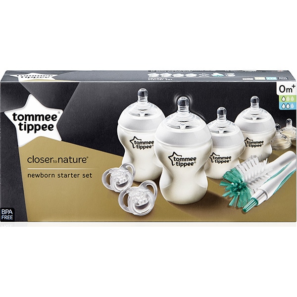 Set nou-nascut TOMMEE TIPPEE: 2 biberoane 150 ml + 2 biberoane 260 ml + 2 suzete + perie, 0 luni +, 260ml, transparent