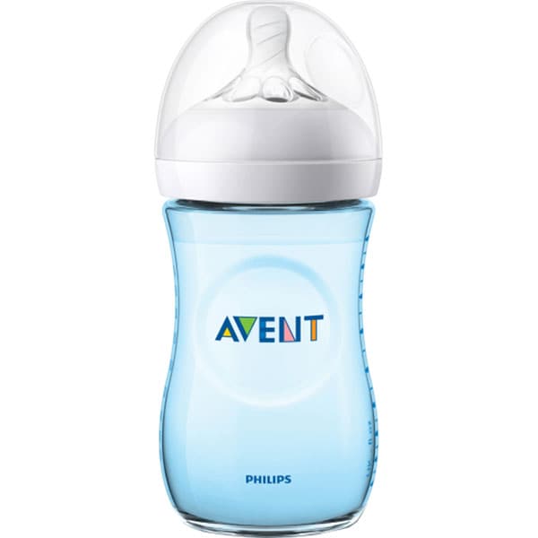 Biberon PHILIPS AVENT Natural SCF035/17, flux lent, 0-12 luni, 260ml, bleu-alb