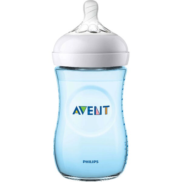 Biberon PHILIPS AVENT Natural SCF035/17, flux lent, 0-12 luni, 260ml, bleu-alb