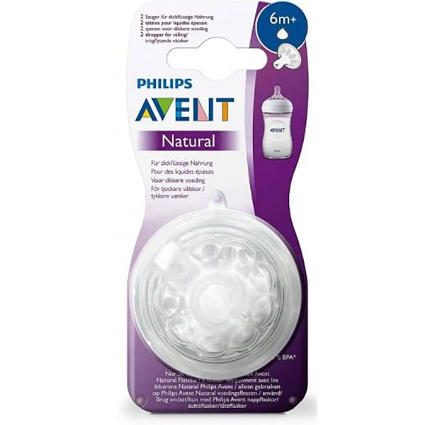 Set tetine PHILIPS AVENT Natural SCF046/27, flux consistent, 6 luni+, 2 buc, silicon