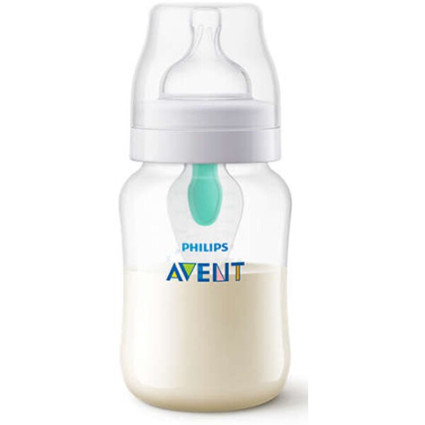 Biberon cu dispozitiv anticolici PHILIPS AVENT AirFree SCF813/14, flux mediu, 1 luna +, 260ml, transparent 