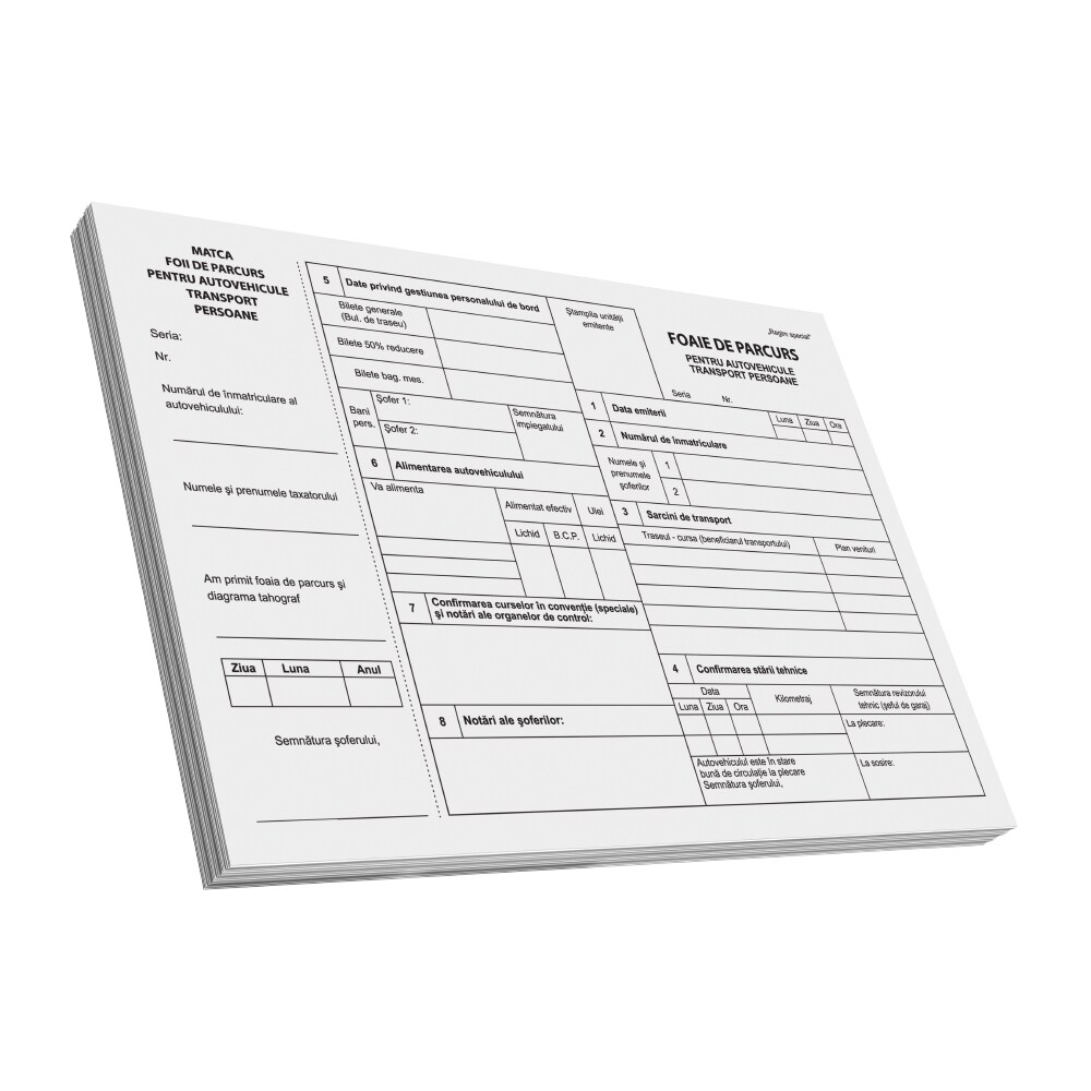 Foaie de parcurs transport persoane VOLUM, A4, 100 file x 3 carnete