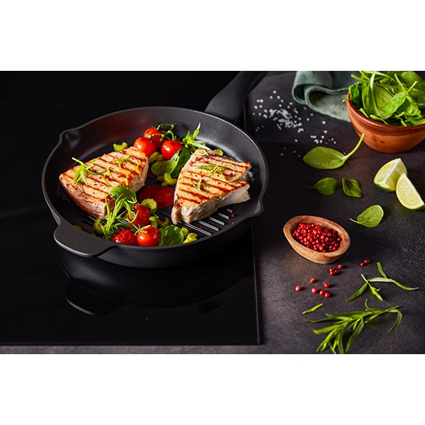 Tigaie Grill TEFAL Unlimited E2294074, 26cm, aluminiu, Thermo Signal, negru
