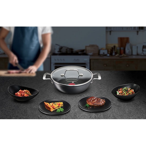 Cratita cu capac TEFAL Unlimited G2557172, 3.5l, 26cm, aluminiu, Thermo Signal, negru