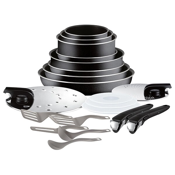 Set vase TEFAL Ingenio Essential L2009702, 20 piese, aluminiu, negru