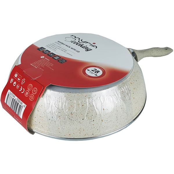 Tigaie Wok marmorat MYRIA MY4412, 28cm, aliaj de aluminiu, crem