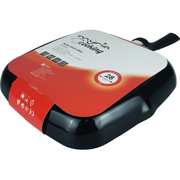Tigaie Grill non-stick MYRIA MY4420, 28x28cm, aliaj aluminiu, negru