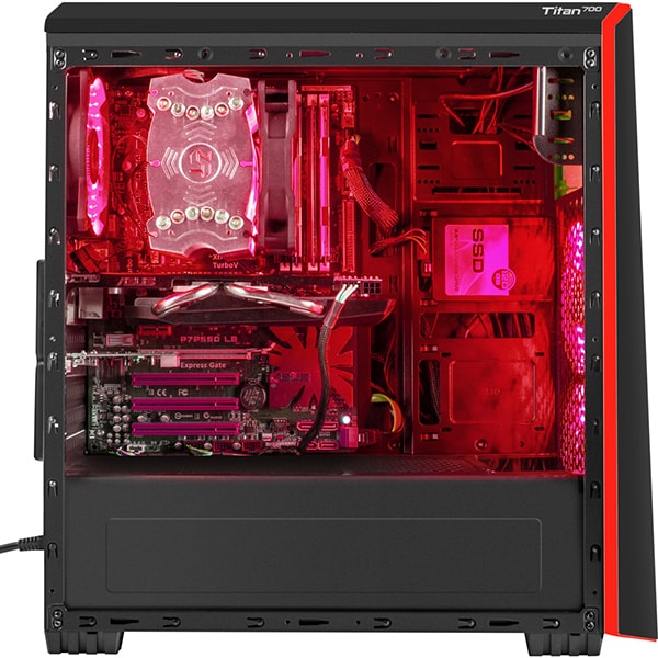 Carcasa PC GENESIS Titan 700 Red, USB 3.0, fara sursa, negru