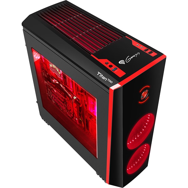 Carcasa PC GENESIS Titan 700 Red, USB 3.0, fara sursa, negru