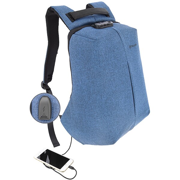 Rucsac laptop TELLUR Antifurt V2, cu port USB, 15.6", albastru