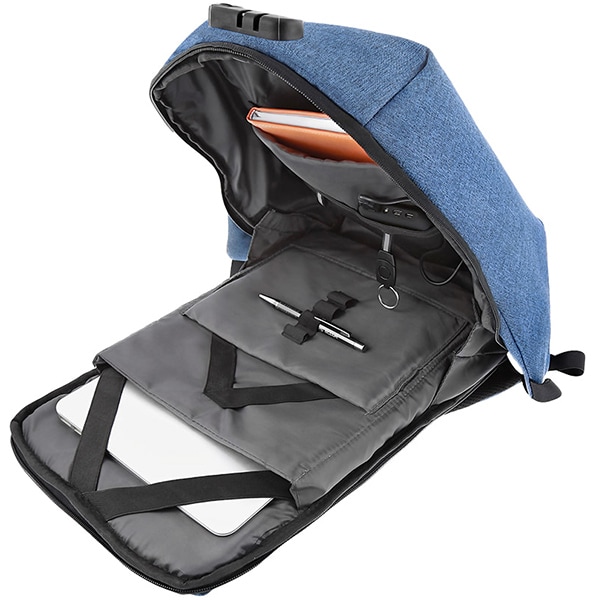 Rucsac laptop TELLUR Antifurt V2, cu port USB, 15.6", albastru