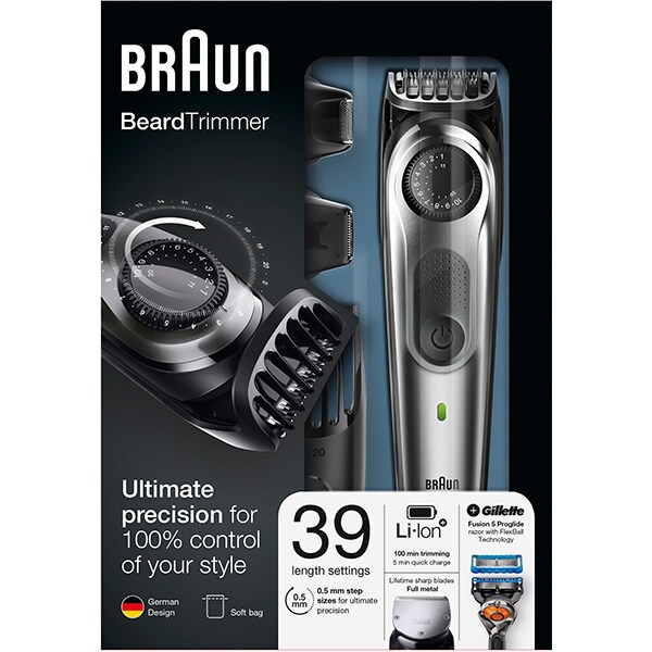 Aparat de tuns barba BRAUN BT7020, acumulator, 100 min autonomie, argintiu