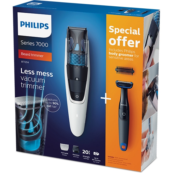 Pachet PHILIPS Aparat de tuns barba cu aspirare Series 7000 BT7204/85 + Body groomer