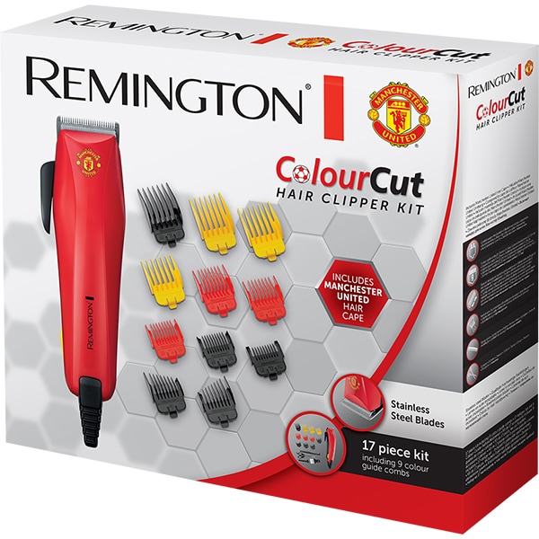 Aparat de tuns REMINGTON ColourCut Manchester United Edition HC5038, retea, 0.5-25mm, rosu