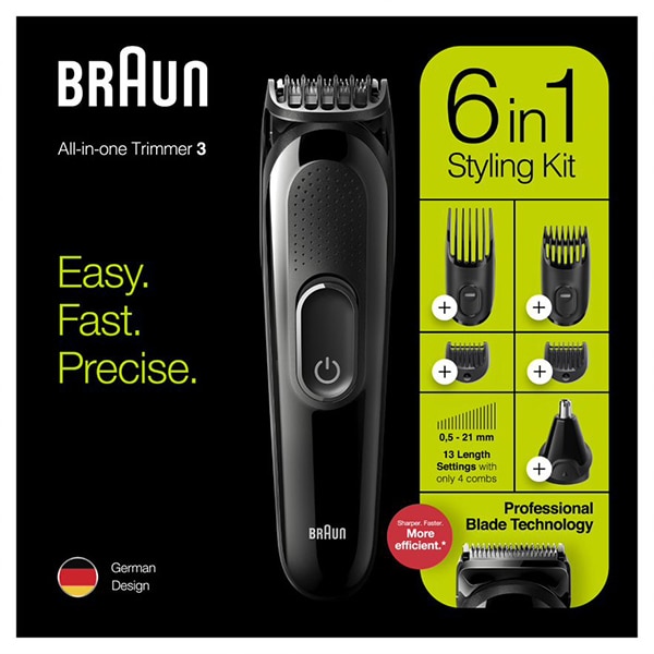 Aparat de tuns multifunctional 6 in 1 BRAUN MGK3220, acumulator, 50 min autonomie, negru