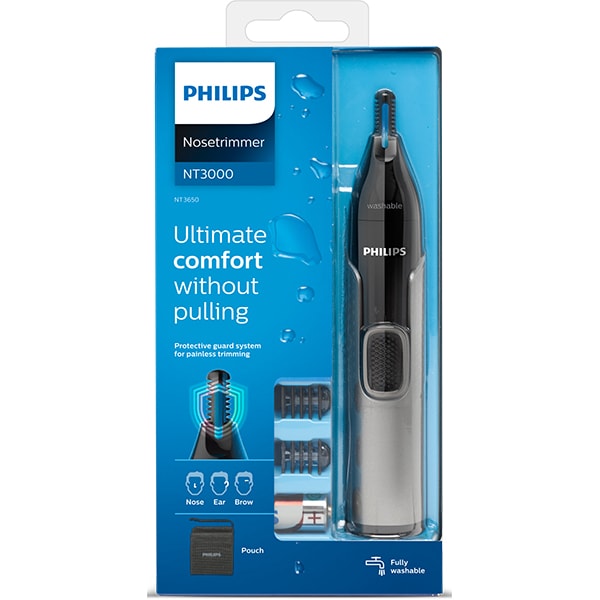 Trimmer nas / urechi / sprancene PHILIPS NT3650/16, baterie, gri