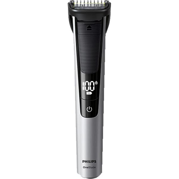 Aparat hibrid de barbierit si tuns barba Philips OneBlade Pro QP6520/20, acumulator, autonomie 90 min, Pieptene cu 14 lungimi, Afisaj digital, argintiu