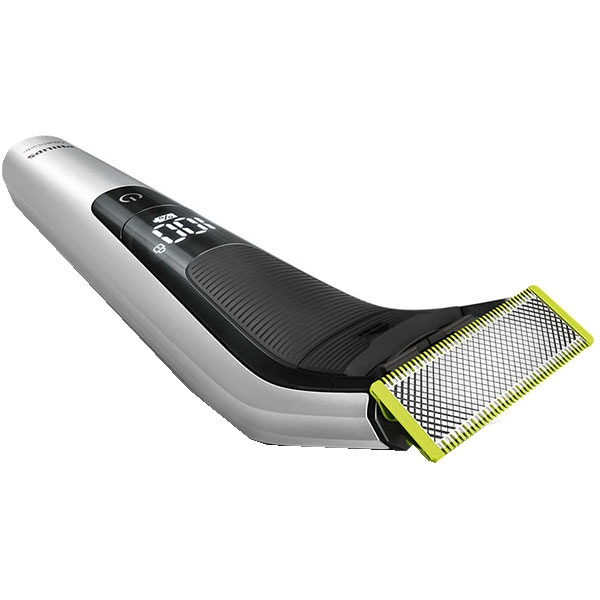Aparat hibrid de barbierit si tuns barba Philips OneBlade Pro QP6520/20, acumulator, autonomie 90 min, Pieptene cu 14 lungimi, Afisaj digital, argintiu