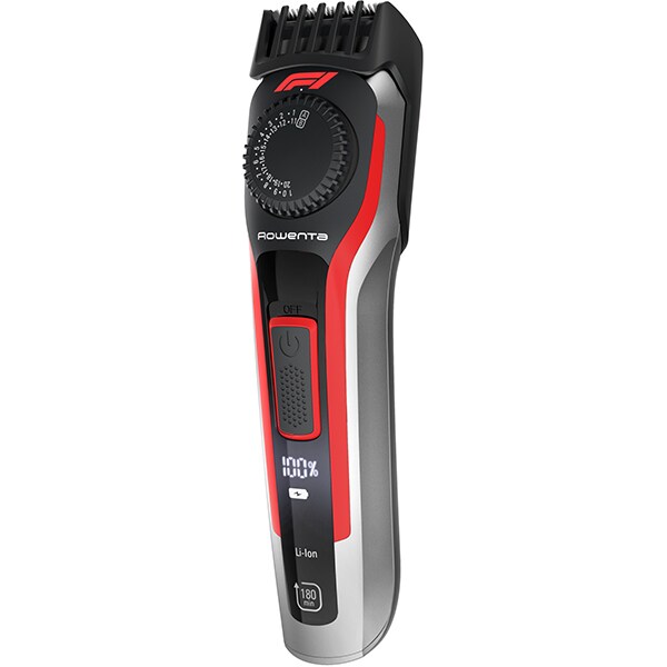 Aparat de tuns barba ROWENTA Formula 1 TN384MF0, acumulator, 180 min autonomie, rosu