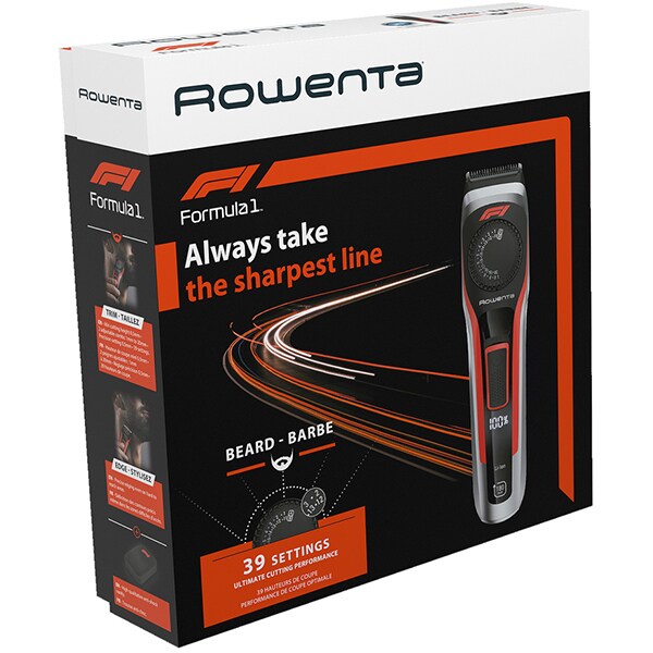 Aparat de tuns barba ROWENTA Formula 1 TN384MF0, acumulator, 180 min autonomie, rosu
