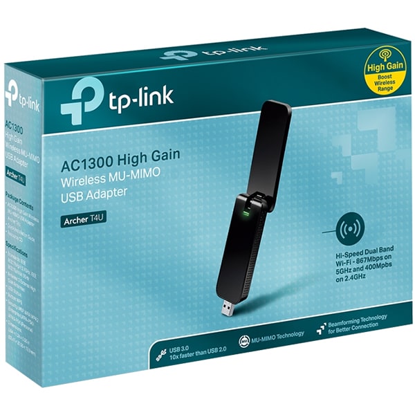 Adaptor USB Wireless TP-LINK Archer T4U V3 AC1300, Dual-Band 400 + 867 Mbps, negru