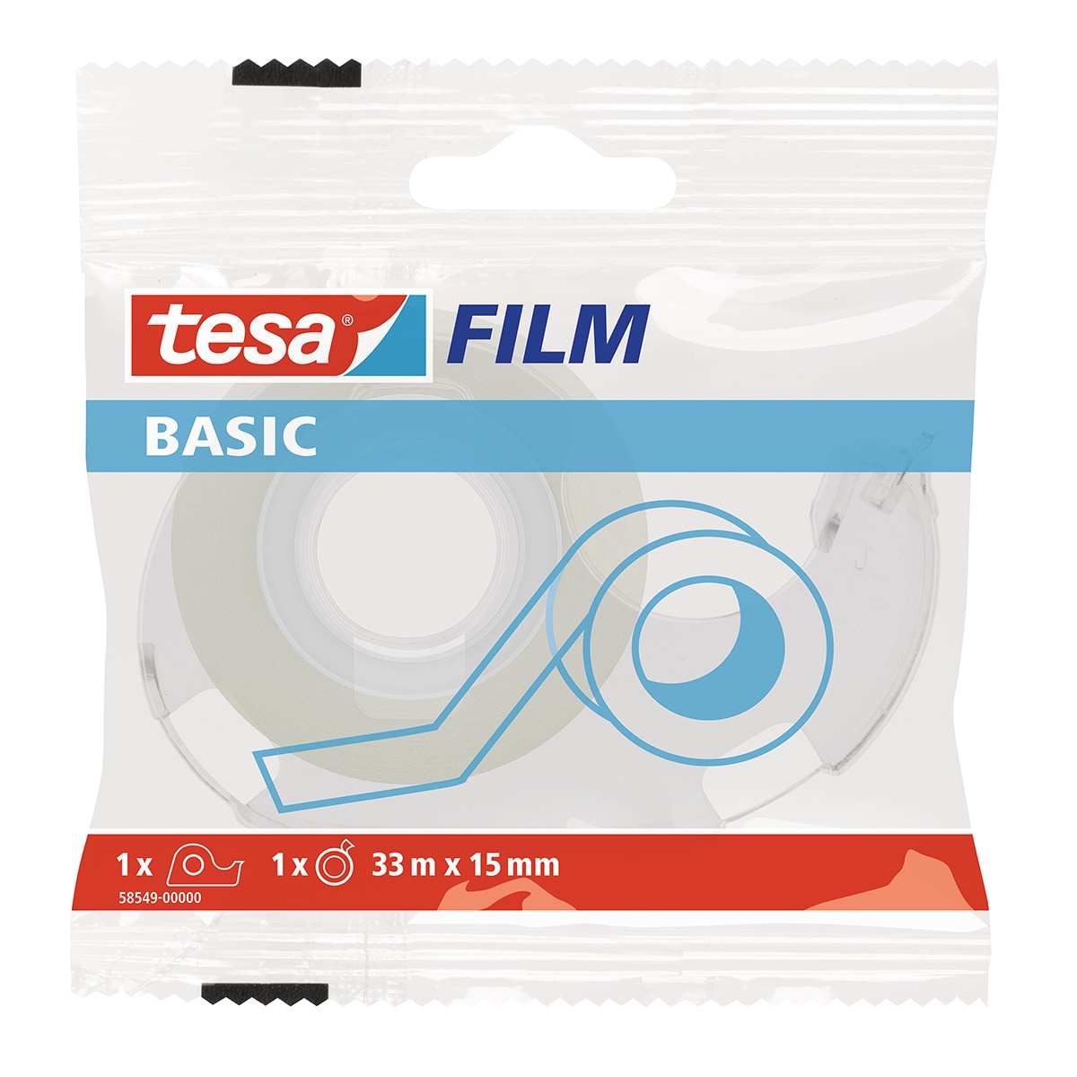 Banda adeziva cu dispenser TESA Basic, 15 mm x 33 m, transparent