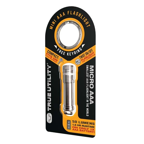 Lanterna LED TRUE UTILITY Micro TU312K, 50 lumeni, 1xAAA, argintiu