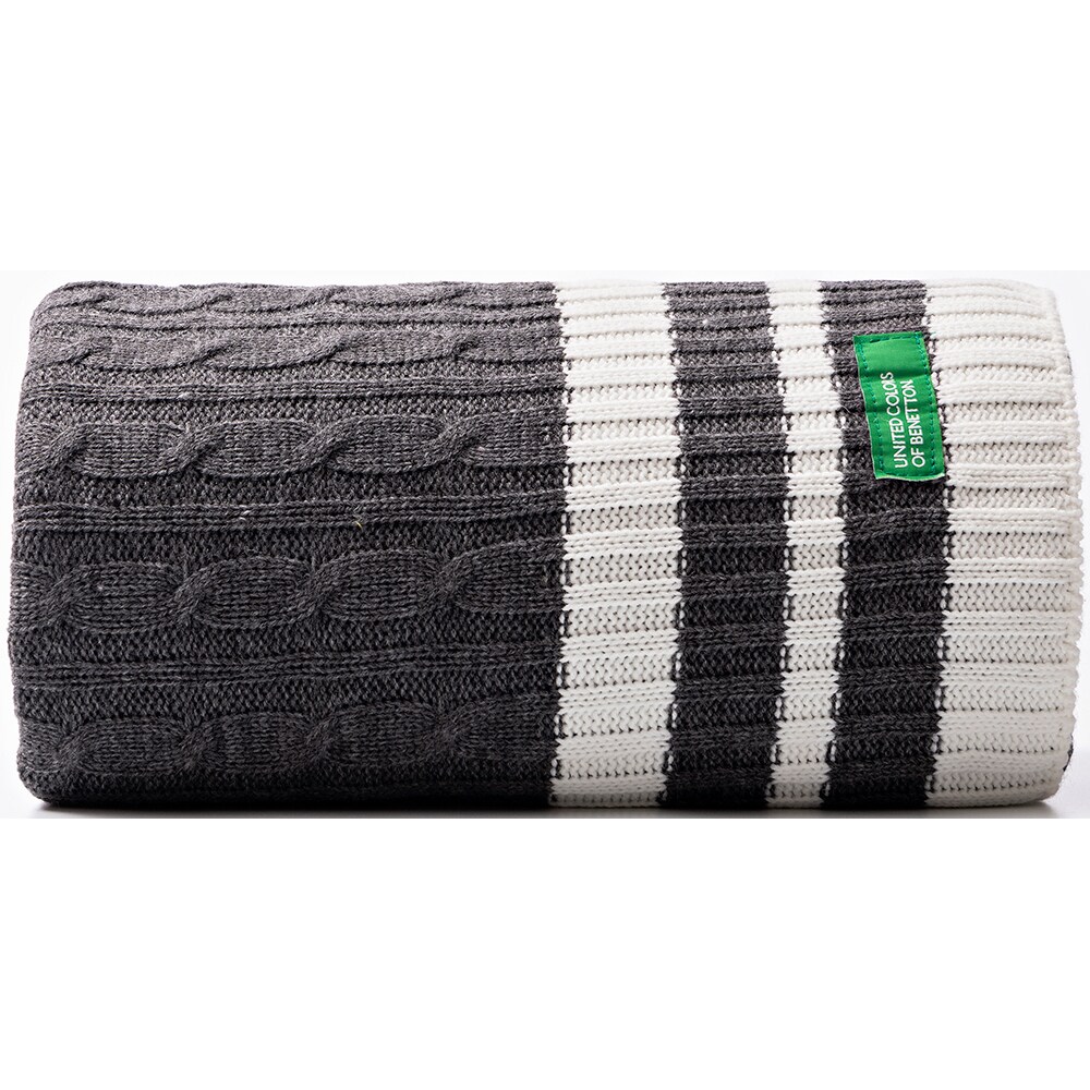 Patura BENETTON Tevere, 140 x 190 cm, acril, gri-alb