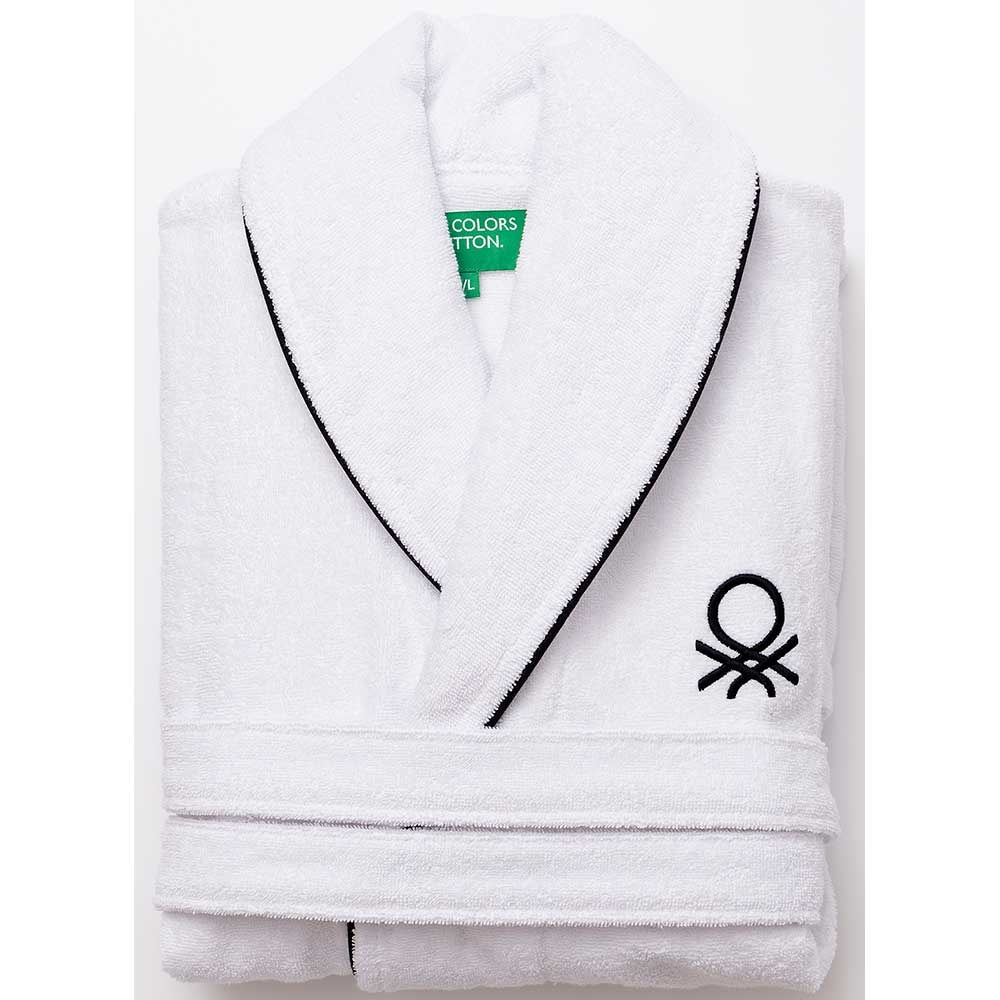 Halat de baie BENETTON Black&White, unisex, bumbac, L/XL, alb