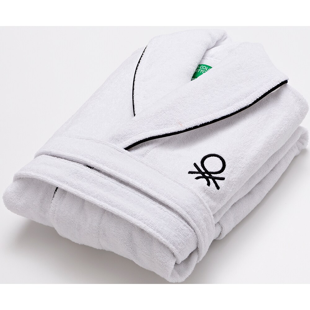 Halat de baie BENETTON Black&White, unisex, bumbac, L/XL, alb