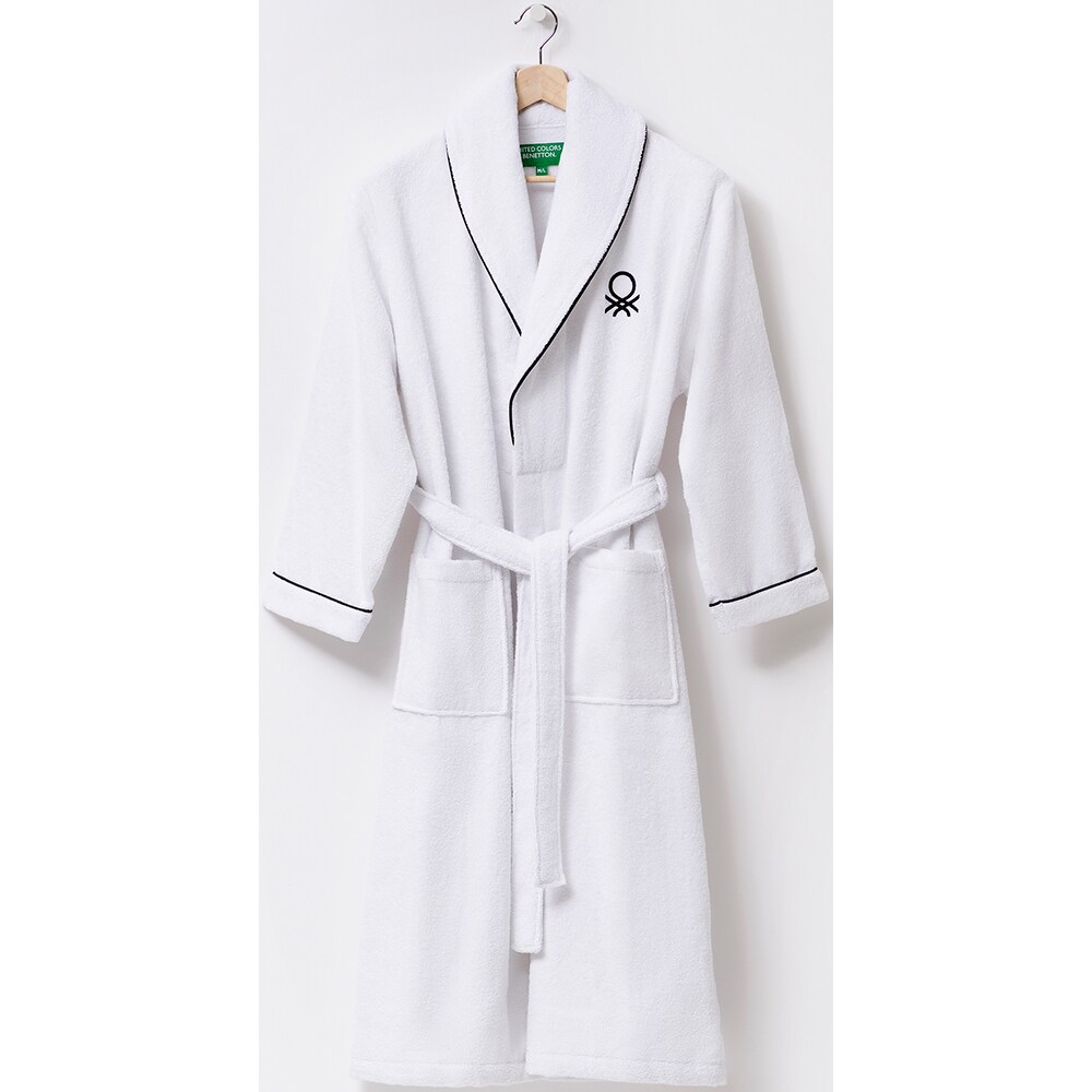 Halat de baie BENETTON Black&White, unisex, bumbac, L/XL, alb