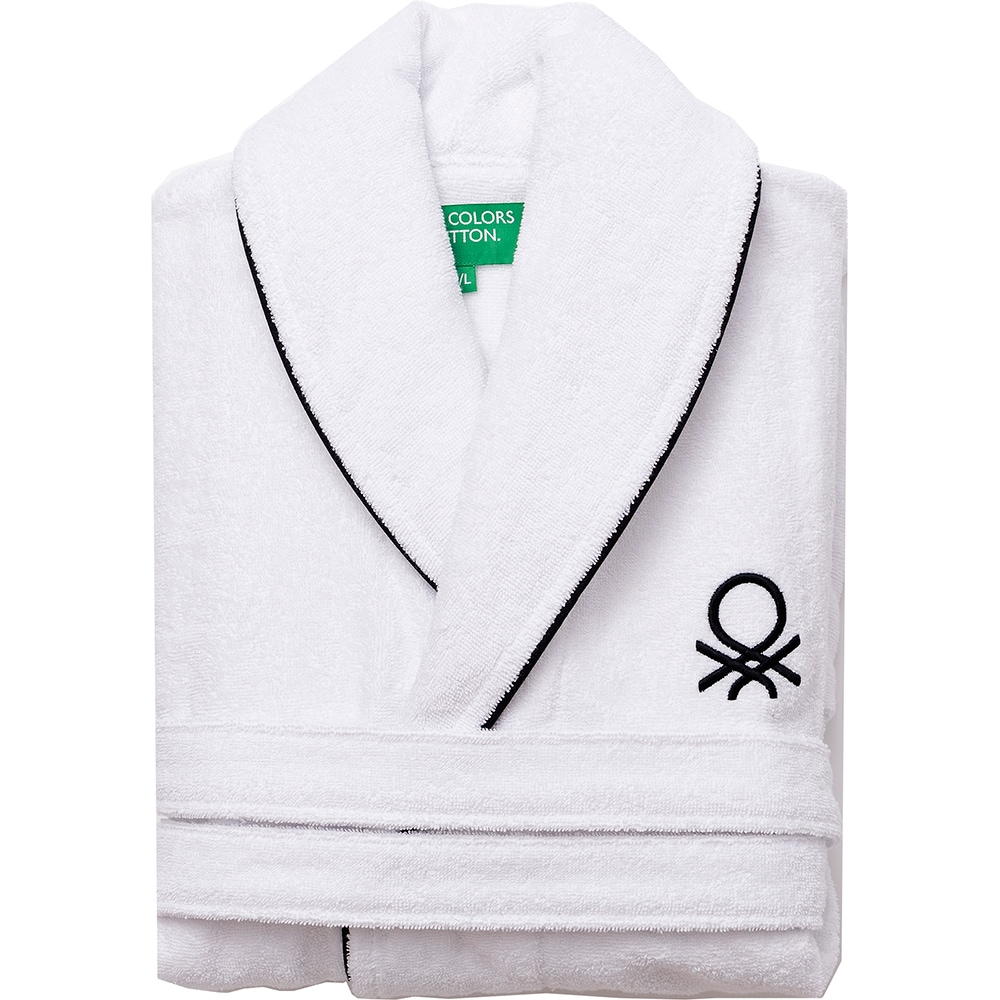 Halat de baie BENETTON Black&White, unisex, bumbac, M/L, alb