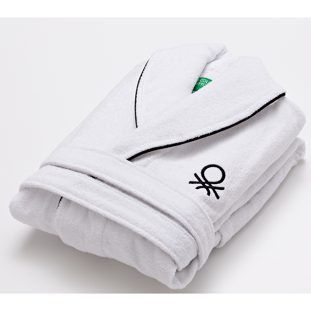 Halat de baie BENETTON Black&White, unisex, bumbac, M/L, alb