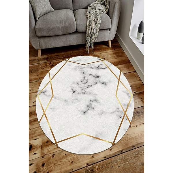 Covor living / dormitor Murble, 140 x 140 cm, poliester, alb-auriu-gri