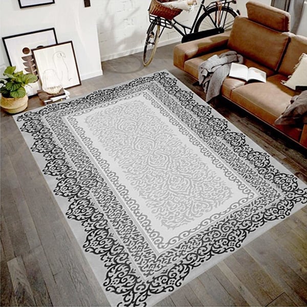 Covor living / dormitor Modern, 80 x 200 cm, poliester, gri-negru