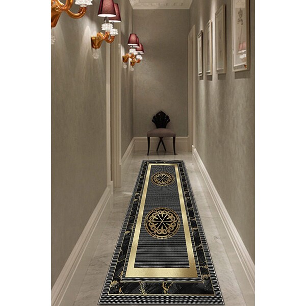 Covor living / dormitor King, 160 x 230 cm, poliester, auriu-gri-negru
