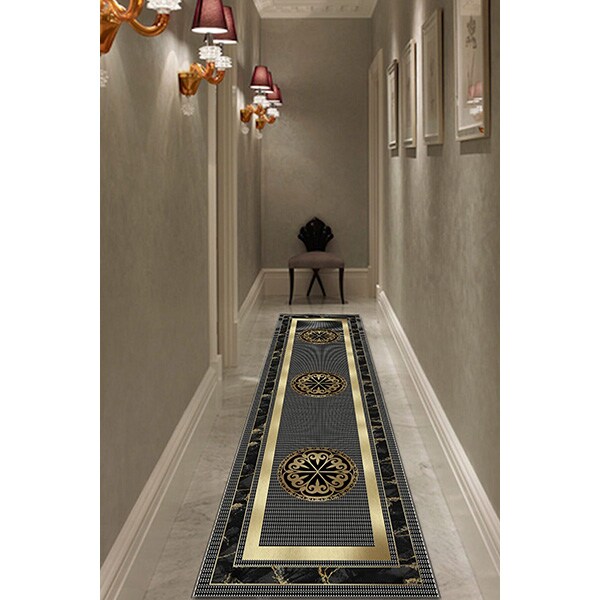 Covor living / dormitor King, 160 x 230 cm, poliester, auriu-gri-negru