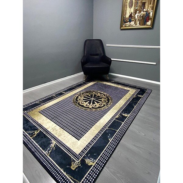 Covor living / dormitor King, 160 x 230 cm, poliester, auriu-gri-negru
