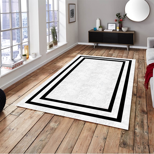 Covor living / dormitor Modern, 120 x 180 cm, poliester, alb-negru