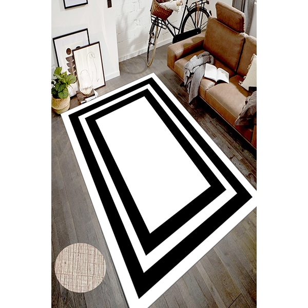 Covor living / dormitor Modern, 80 x 200 cm, poliester, alb-negru