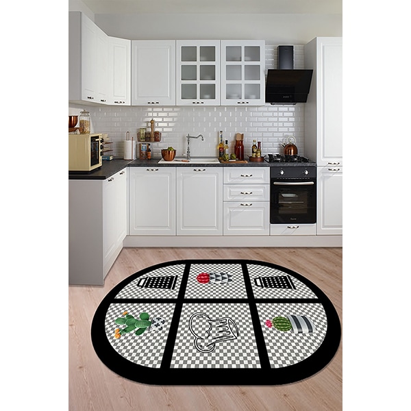 Covor bucatarie Cook & Fun, 100 x 200 cm, poliester, negru-gri
