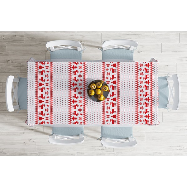 Fata de masa Decor 19 Craciun, poliester + bumbac, 140 x 180 cm, alb-rosu