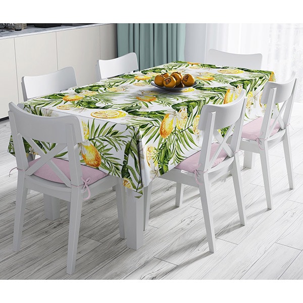 Fata de masa Lemon, poliester + bumbac, 140 x 180 cm, galben-verde