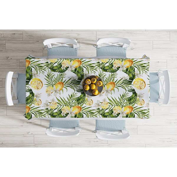 Fata de masa Lemon, poliester + bumbac, 140 x 180 cm, galben-verde