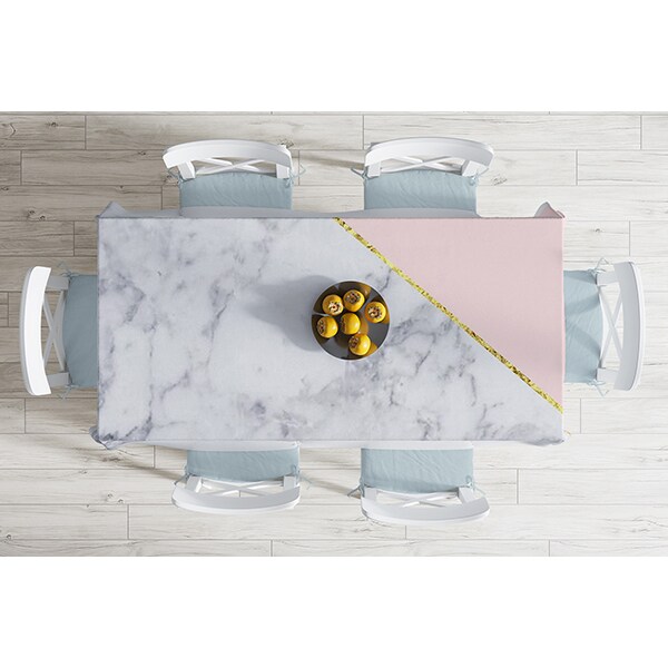 Fata de masa Marble, poliester + bumbac, 140 x 180 cm, roz-gri