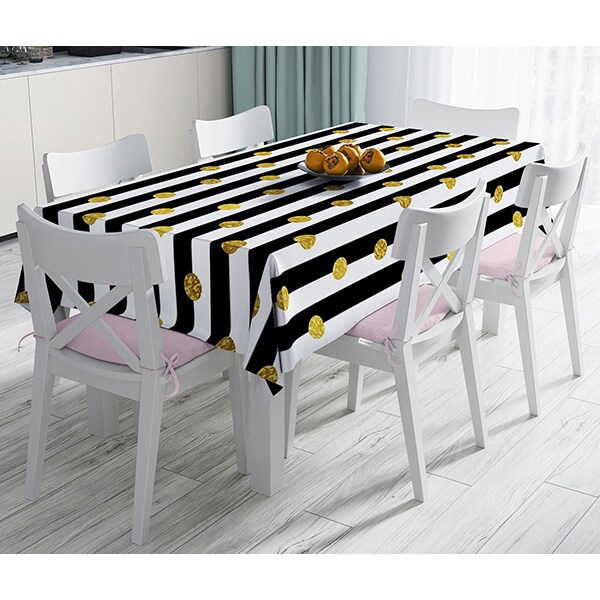Fata de masa Modern, poliester + bumbac, 140 x 180 cm, alb-negru