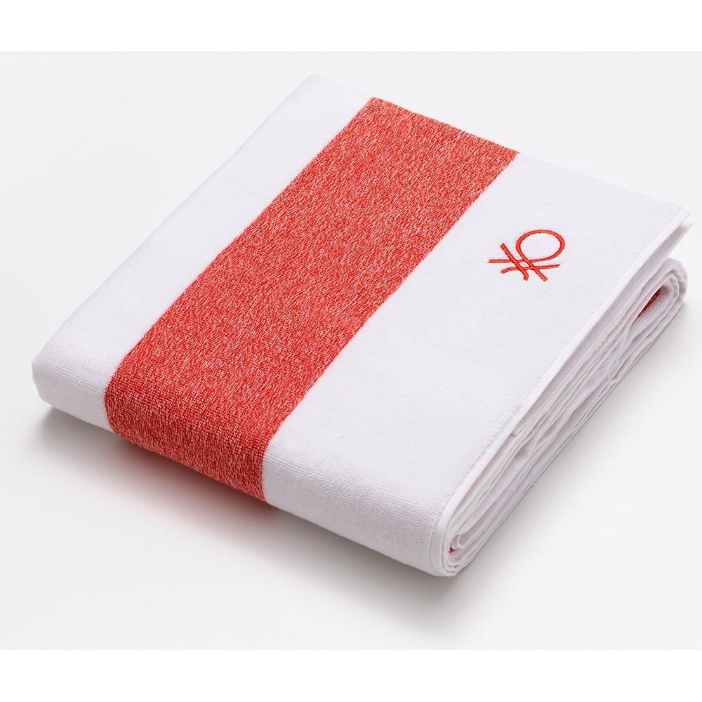 Prosop BENETTON Sezlong, 70 x 200 cm, bumbac, alb-rosu